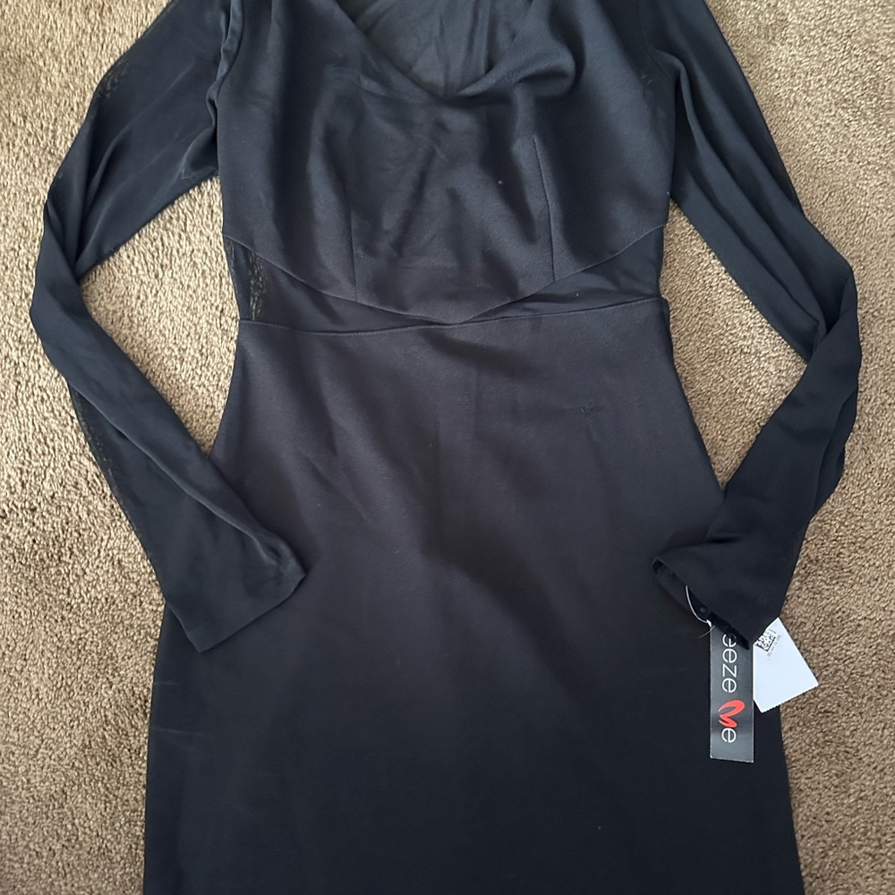 NEW Teeze Me Black Mesh Long Sleeve Mini Dress